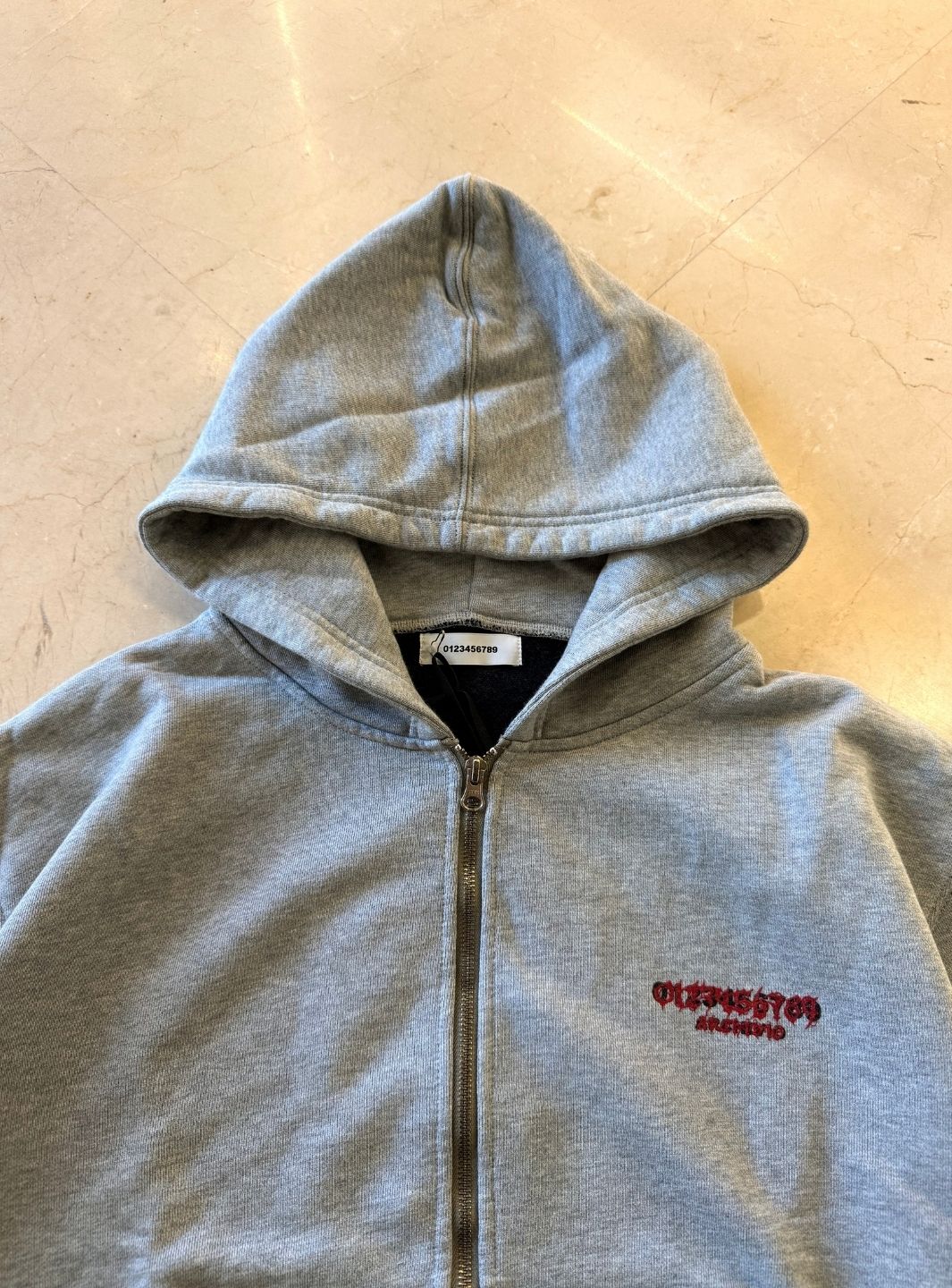 Numeri Archivio Zip Up Hooded Sweatshirt Grey Melange Red - Image 4