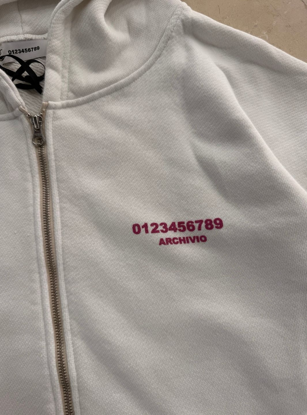 Numeri Archivio Zip Up Hooded Sweatshirt White Fuchsia - Image 6