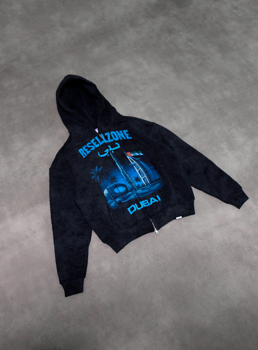 ResellZone Dubai Zip Up Hooded Sweatshirt Washed Black - Image 3