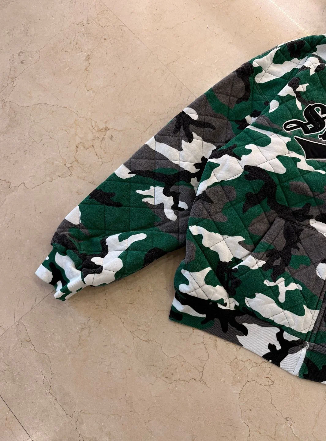Supreme Quilted Zip Up Hooded Sweatshirt Green Camo - Image 4