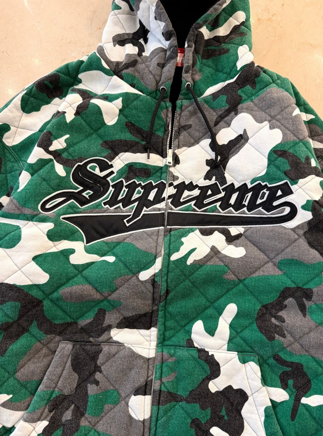 Supreme Quilted Zip Up Hooded Sweatshirt Green Camo - Image 6