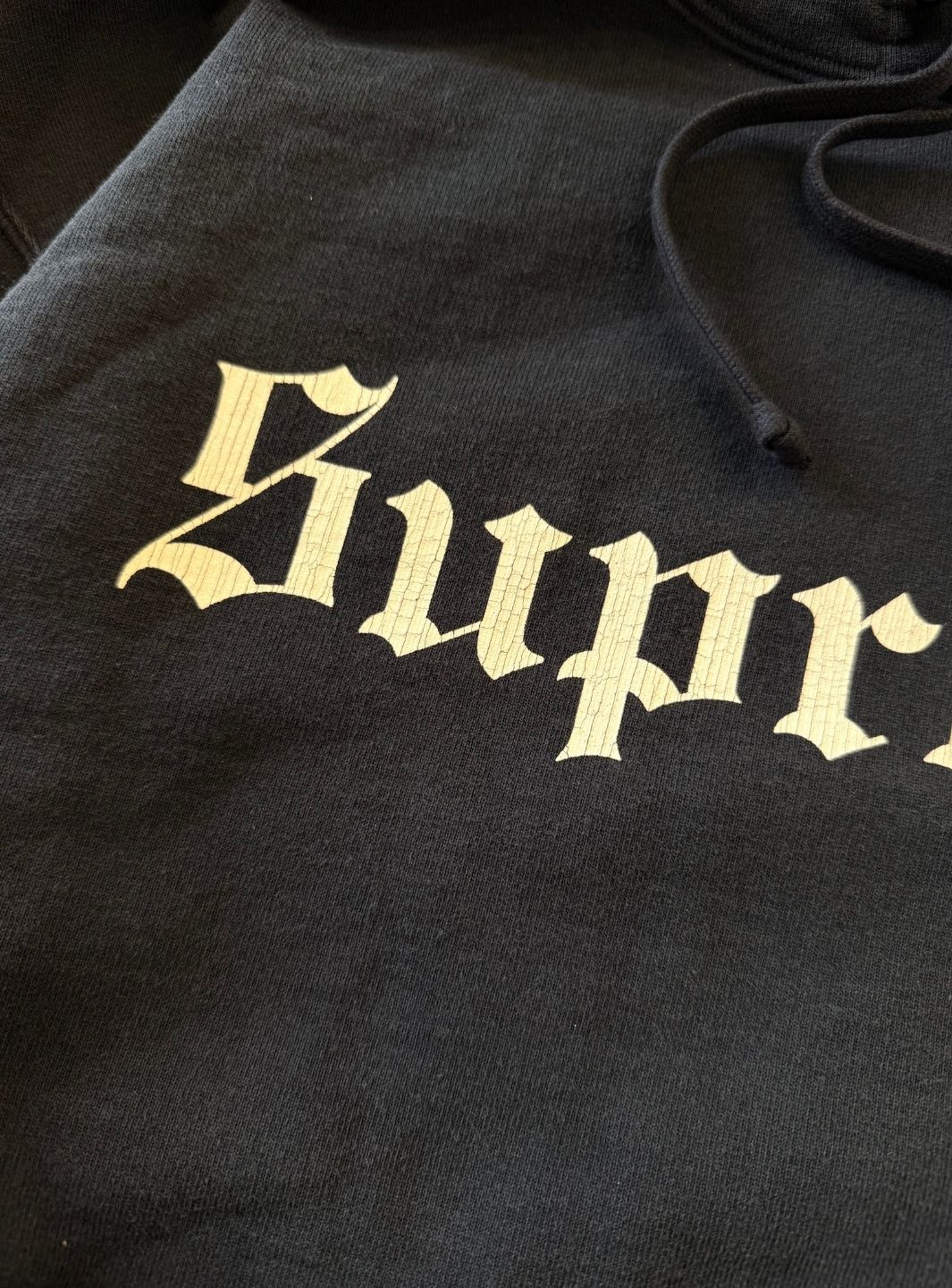 Supreme Washed Old English Hooded Sweatshirt Navy - Image 5