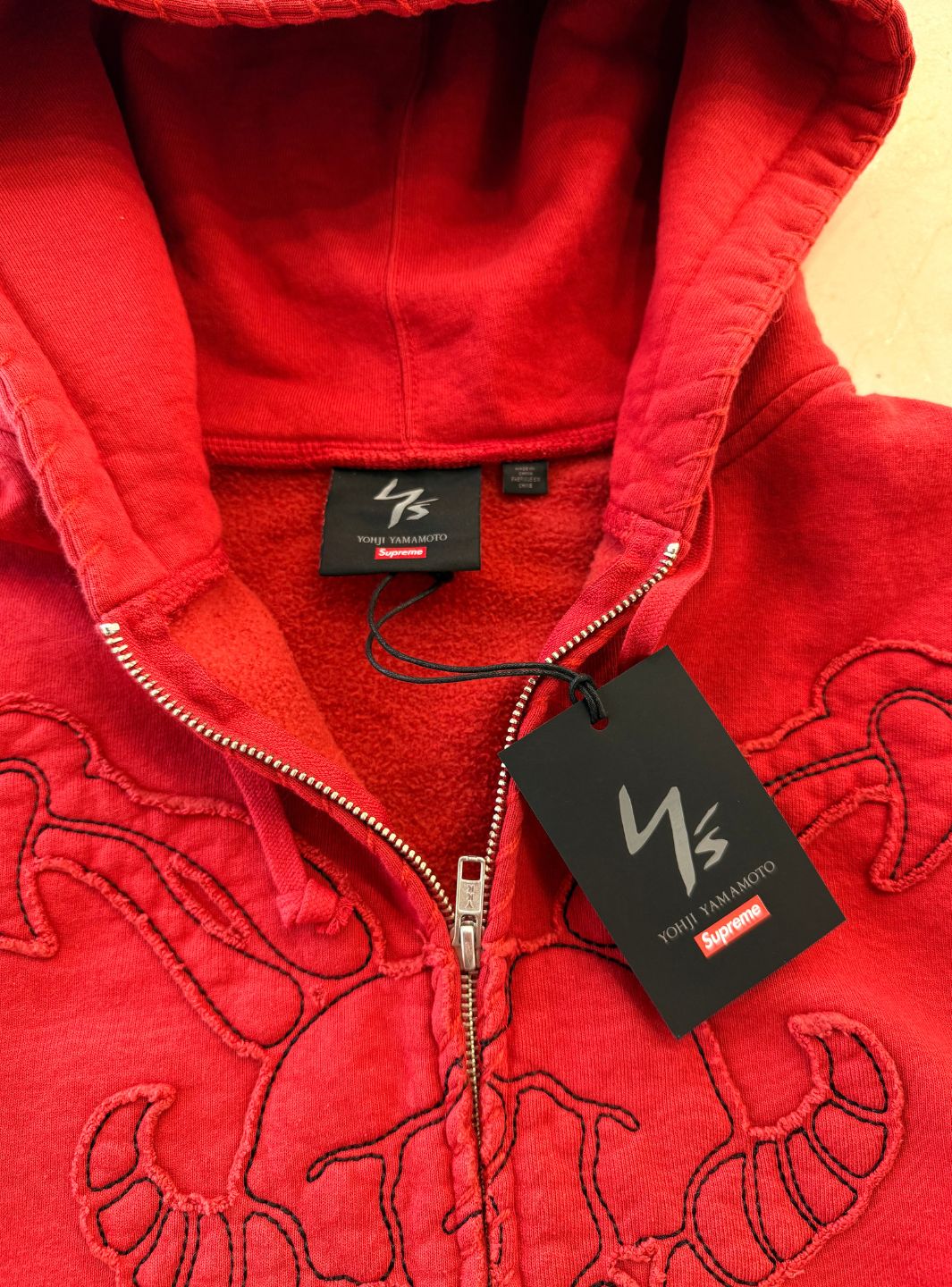 Supreme Y's by Yohji Yamamoto Zip Up Hooded Sweatshirt Red - Image 7